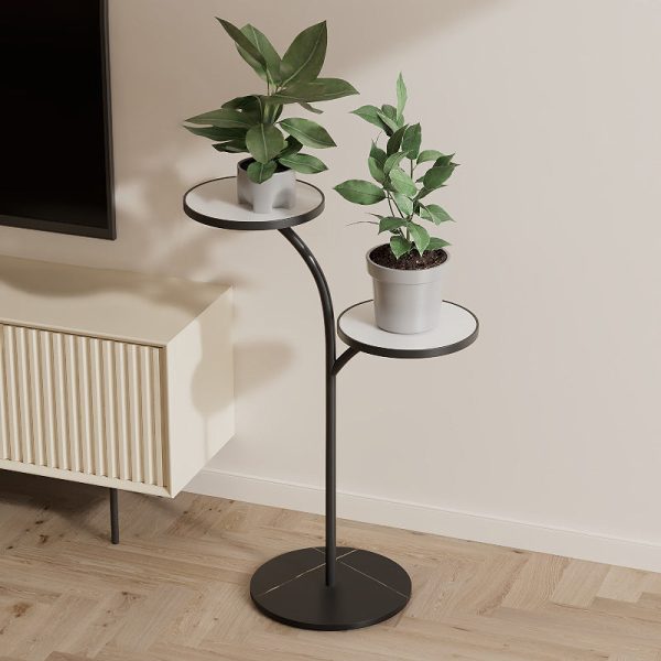 Contemporary Creative Round PP Top Rock Slab Iron End Table 2-Tier For Living Room - Image 17