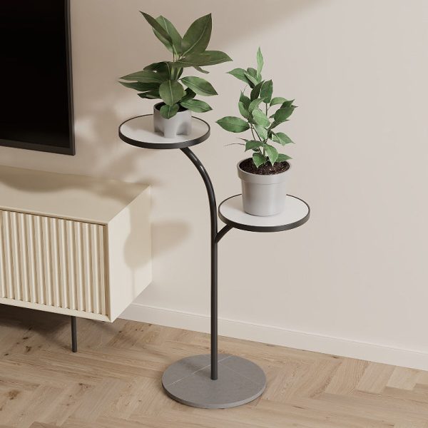 Contemporary Creative Round PP Top Rock Slab Iron End Table 2-Tier For Living Room - Image 18