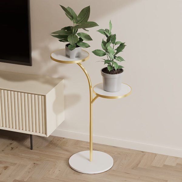 Contemporary Creative Round PP Top Rock Slab Iron End Table 2-Tier For Living Room - Image 19