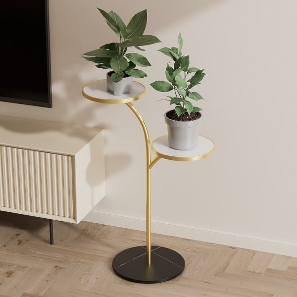 Contemporary Creative Round PP Top Rock Slab Iron End Table 2-Tier For Living Room - Image 20