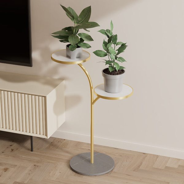Contemporary Creative Round PP Top Rock Slab Iron End Table 2-Tier For Living Room - Image 21