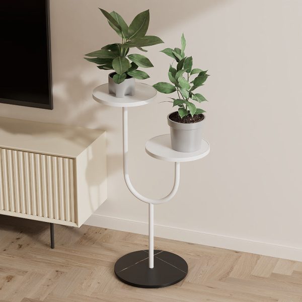 Contemporary Creative Round PP Top Rock Slab Iron End Table 2-Tier For Living Room - Image 2