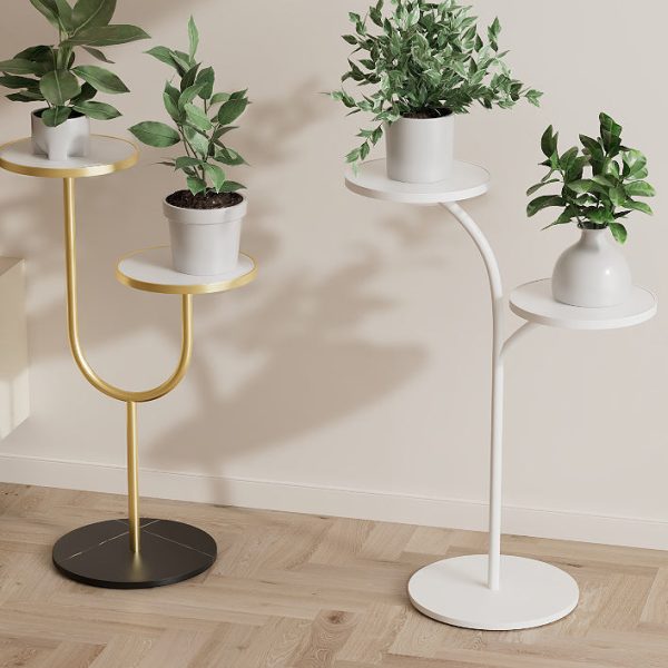 Contemporary Creative Round PP Top Rock Slab Iron End Table 2-Tier For Living Room - Image 3