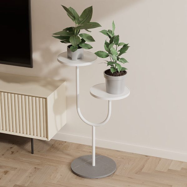 Contemporary Creative Round PP Top Rock Slab Iron End Table 2-Tier For Living Room - Image 6