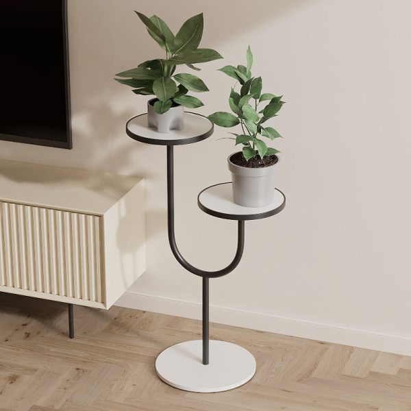 Contemporary Creative Round PP Top Rock Slab Iron End Table 2-Tier For Living Room - Image 7
