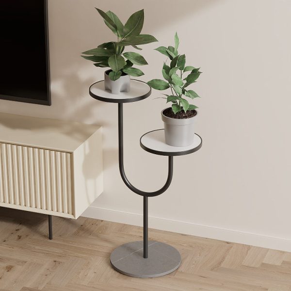 Contemporary Creative Round PP Top Rock Slab Iron End Table 2-Tier For Living Room - Image 9