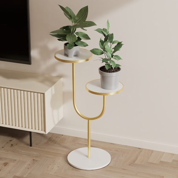 Contemporary Creative Round PP Top Rock Slab Iron End Table 2-Tier For Living Room - Image 10