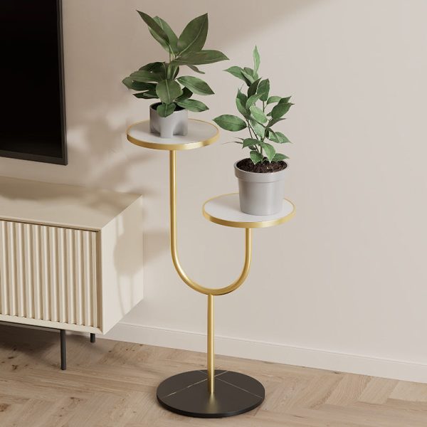 Contemporary Creative Round PP Top Rock Slab Iron End Table 2-Tier For Living Room - Image 11