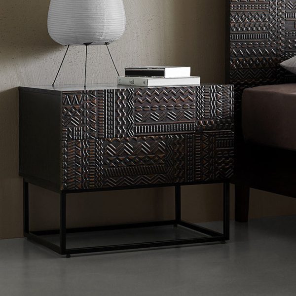 Contemporary Retro Rectangular Wood Nightstand 2-Drawer For Bedroom