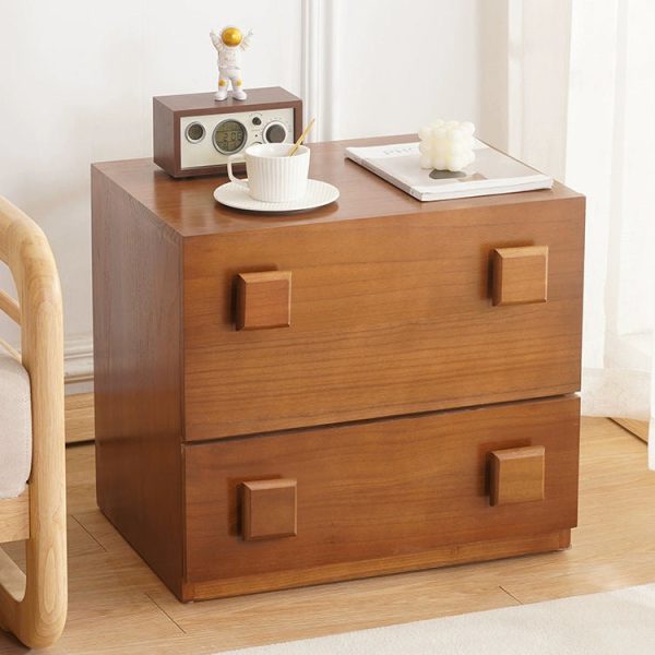 Contemporary Retro Cube Square Rubber Wood Nightstand 1-Drawer For Bedroom