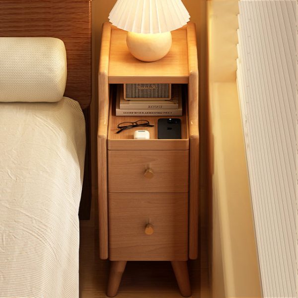 Modern Minimalist Rectangular Solid Wood Nightstand 2-Drawer For Bedroom - Image 2
