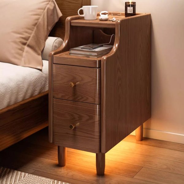 Modern Minimalist Rectangular Solid Wood Nightstand 2-Drawer For Bedroom - Image 9