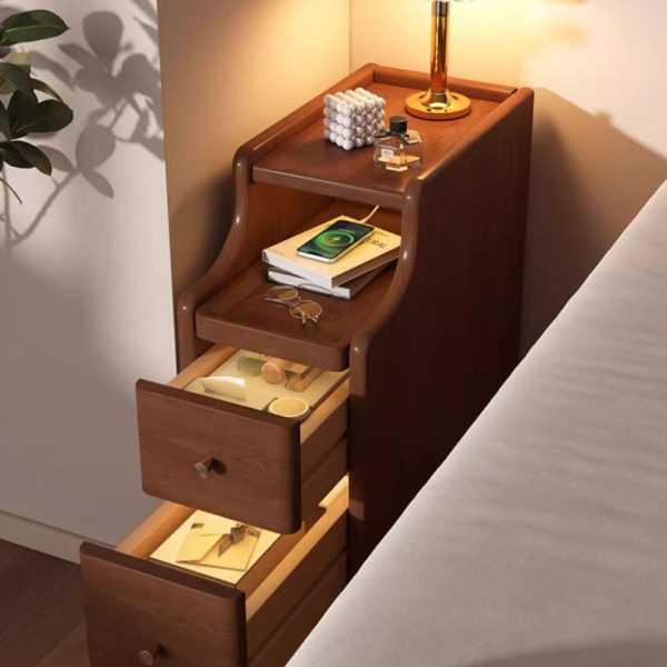 Modern Minimalist Rectangular Solid Wood Nightstand 2-Drawer For Bedroom - Image 15