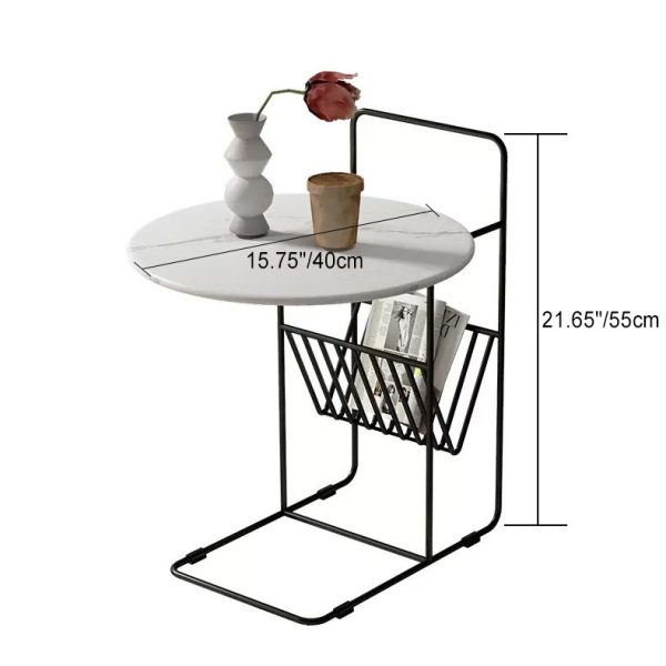 Modern Luxury Rock Slab Carbon Steel Frame Round End Table 1-Tier For Living Room - Image 4