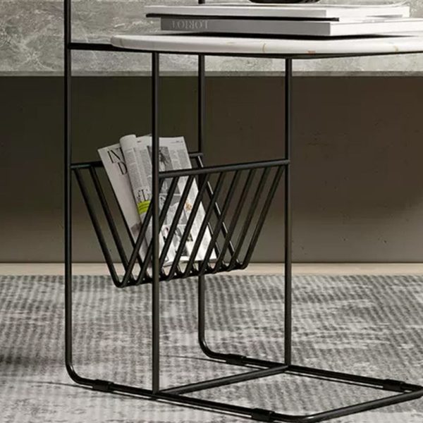 Modern Luxury Rock Slab Carbon Steel Frame Round End Table 1-Tier For Living Room - Image 5