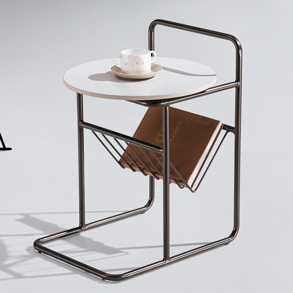 Modern Luxury Rock Slab Carbon Steel Frame Round End Table 1-Tier For Living Room - Image 10