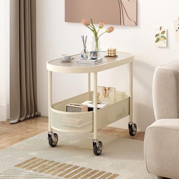 Modern Simplicity Oval Glass Top Iron Movable End Table 1-Tier Cabinet For Living Room - Image 11