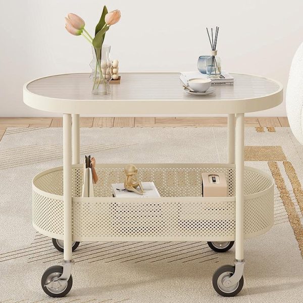 Modern Simplicity Oval Glass Top Iron Movable End Table 1-Tier Cabinet For Living Room - Image 8
