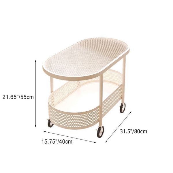 Modern Simplicity Oval Glass Top Iron Movable End Table 1-Tier Cabinet For Living Room - Image 6