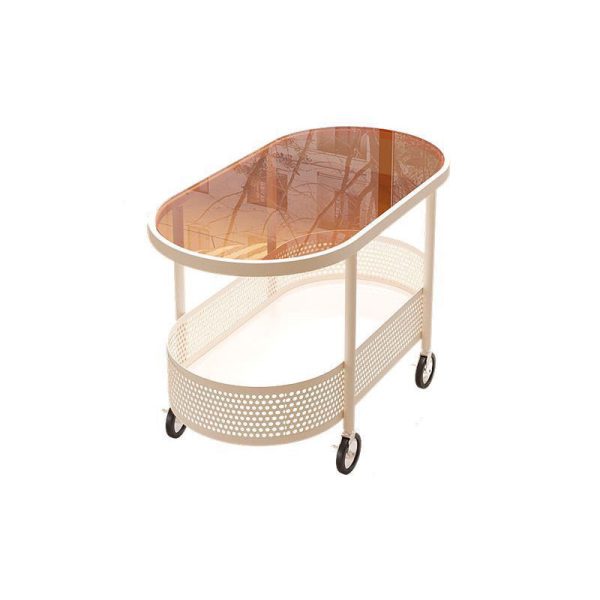 Modern Simplicity Oval Glass Top Iron Movable End Table 1-Tier Cabinet For Living Room - Image 14