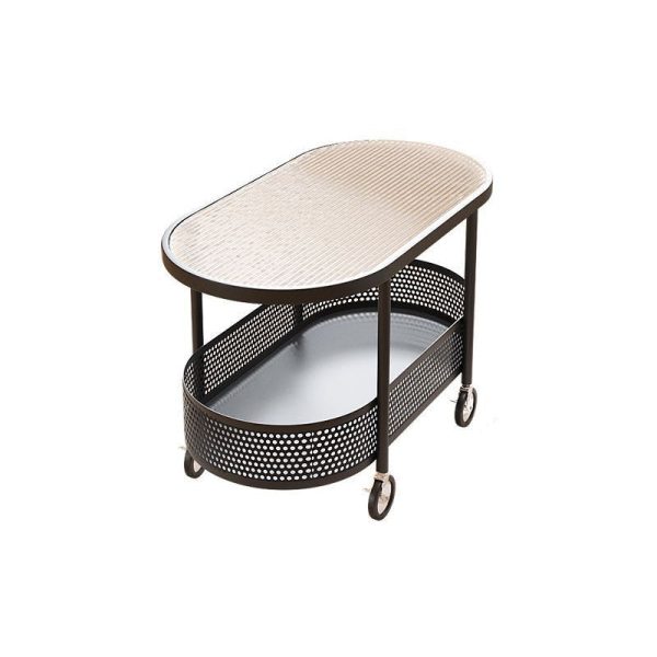Modern Simplicity Oval Glass Top Iron Movable End Table 1-Tier Cabinet For Living Room - Image 16