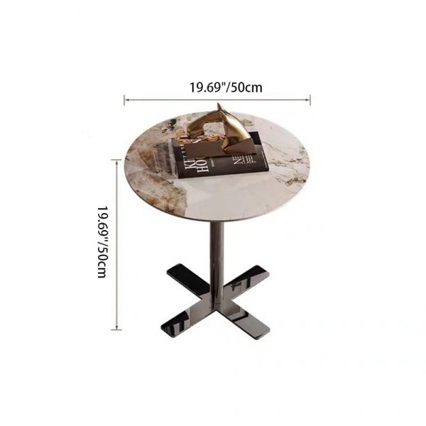 Modern Minimalist Round Rock Slab Stainless Steel Base End Table 1-Tier For Living Room - Image 4