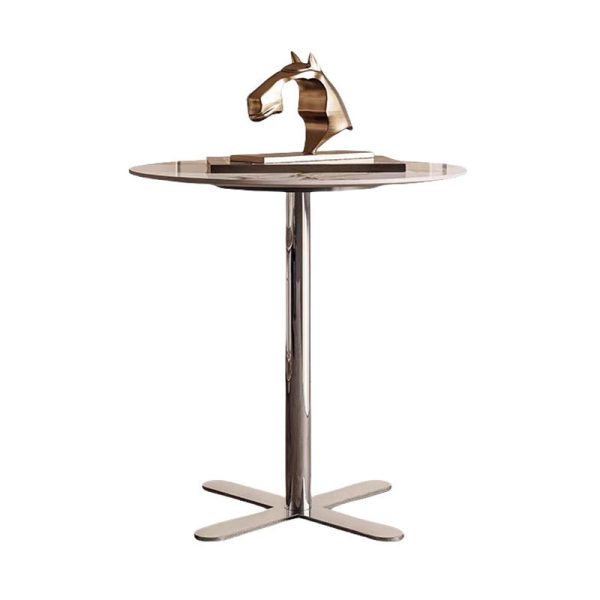 Modern Minimalist Round Rock Slab Stainless Steel Base End Table 1-Tier For Living Room - Image 11