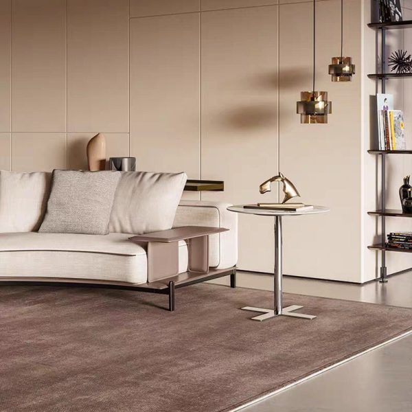 Modern Minimalist Round Rock Slab Stainless Steel Base End Table 1-Tier For Living Room - Image 10