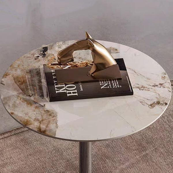 Modern Minimalist Round Rock Slab Stainless Steel Base End Table 1-Tier For Living Room - Image 5