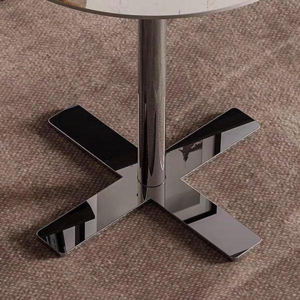 Modern Minimalist Round Rock Slab Stainless Steel Base End Table 1-Tier For Living Room - Image 7