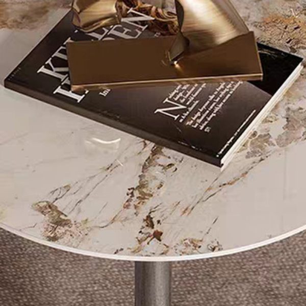 Modern Minimalist Round Rock Slab Stainless Steel Base End Table 1-Tier For Living Room - Image 6