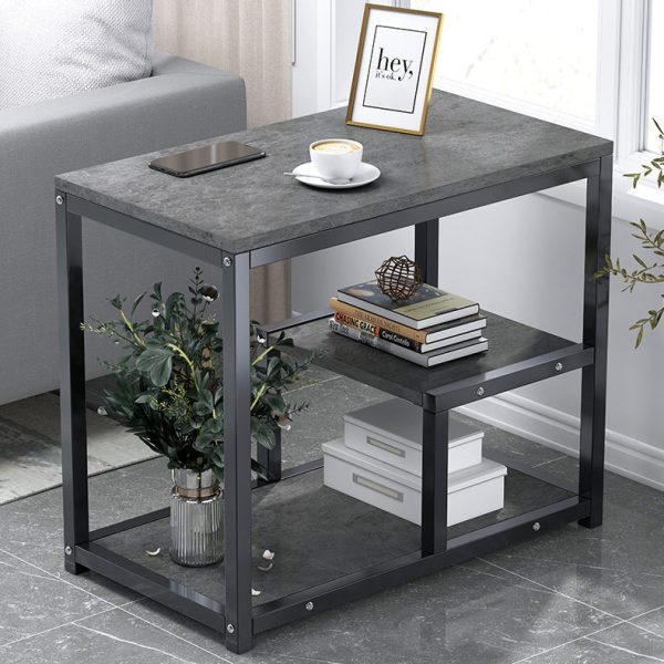 Traditional Vintage Rectangular Board Iron End Table 3-Tier For Living Room