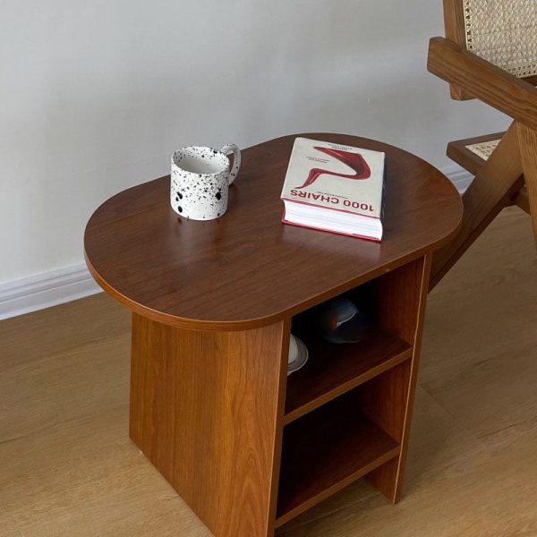 Contemporary Scandinavian Oval Rectangular Solid Wood End Table 3-Tier For Living Room - Image 2