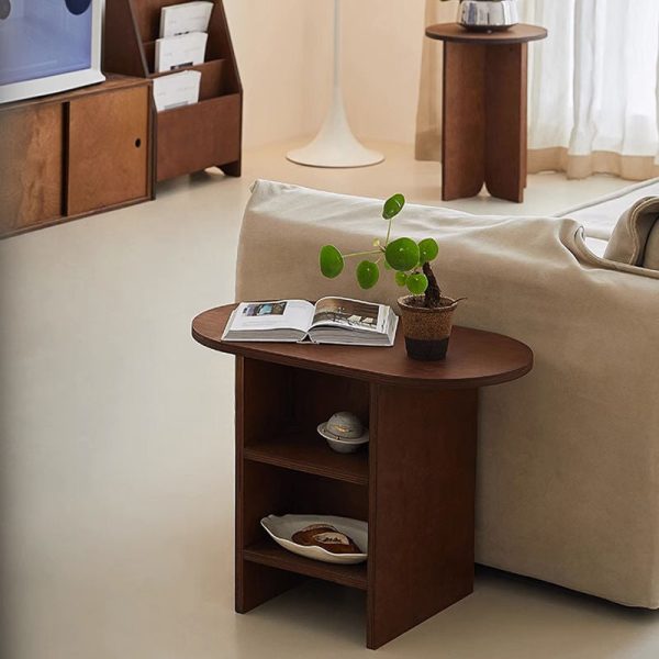 Contemporary Scandinavian Oval Rectangular Solid Wood End Table 3-Tier For Living Room - Image 3