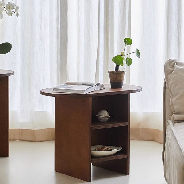 Contemporary Scandinavian Oval Rectangular Solid Wood End Table 3-Tier For Living Room - Image 5