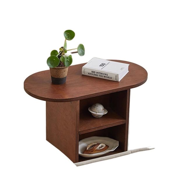 Contemporary Scandinavian Oval Rectangular Solid Wood End Table 3-Tier For Living Room - Image 7