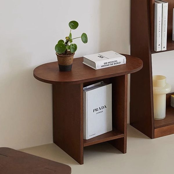 Contemporary Scandinavian Oval Rectangular Solid Wood End Table 3-Tier For Living Room - Image 10