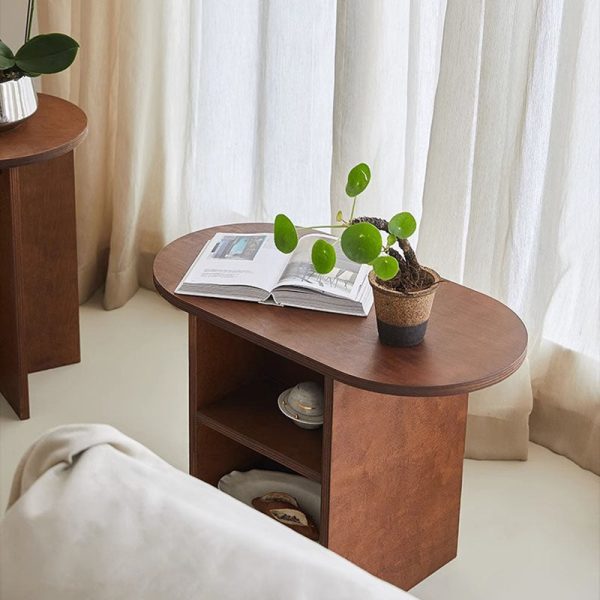 Contemporary Scandinavian Oval Rectangular Solid Wood End Table 3-Tier For Living Room - Image 12