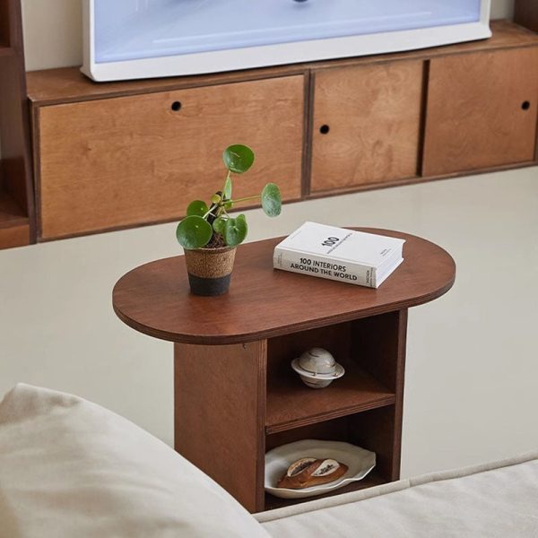 Contemporary Scandinavian Oval Rectangular Solid Wood End Table 3-Tier For Living Room - Image 14