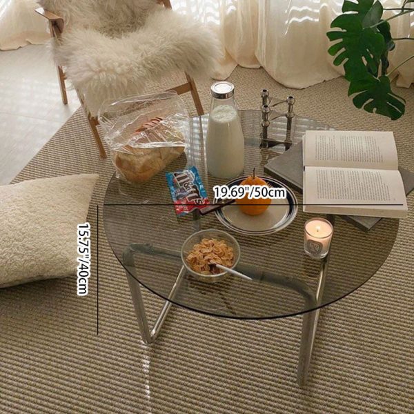 Contemporary Scandinavian Round Glass Stainless Steel Coffee Table 1-Tier For Living Room - Image 7