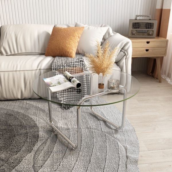 Contemporary Scandinavian Round Glass Stainless Steel Coffee Table 1-Tier For Living Room - Image 18
