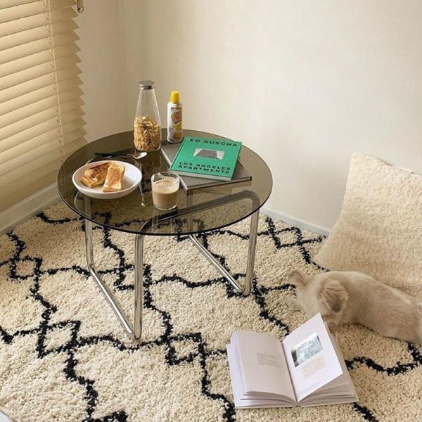Contemporary Scandinavian Round Glass Stainless Steel Coffee Table 1-Tier For Living Room - Image 14