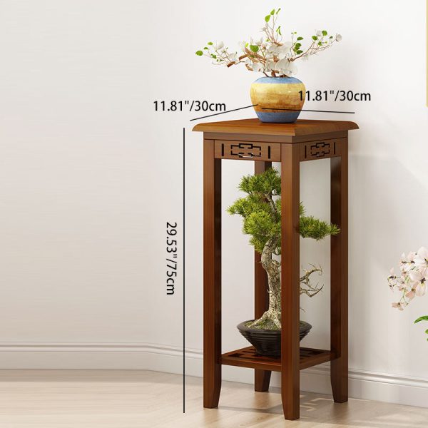Traditional Chinese Rectangular Carved Solid Wood Side Table 1/2 Tier For Living Room - Image 5