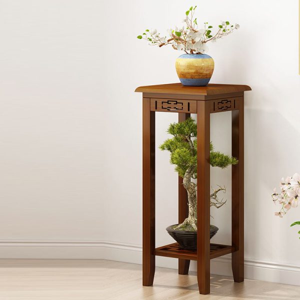 Traditional Chinese Rectangular Carved Solid Wood Side Table 1/2 Tier For Living Room - Image 9