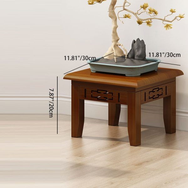 Traditional Chinese Rectangular Carved Solid Wood Side Table 1/2 Tier For Living Room - Image 3