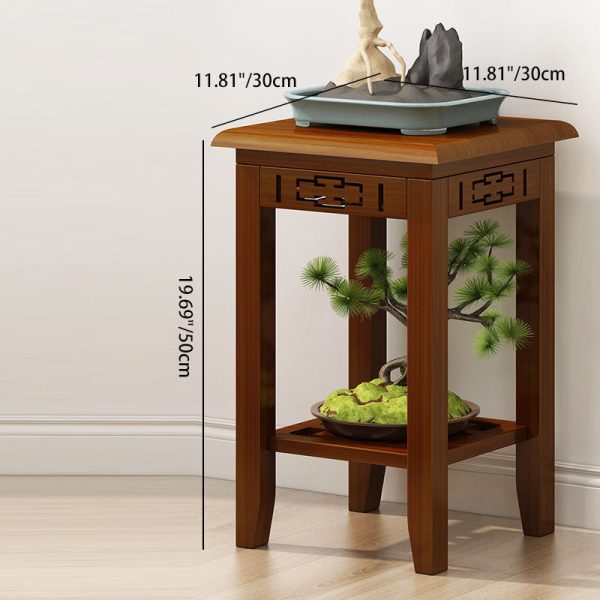 Traditional Chinese Rectangular Carved Solid Wood Side Table 1/2 Tier For Living Room - Image 4