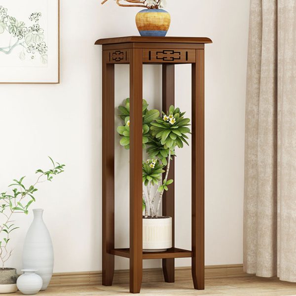 Traditional Chinese Rectangular Carved Solid Wood Side Table 1/2 Tier For Living Room - Image 11