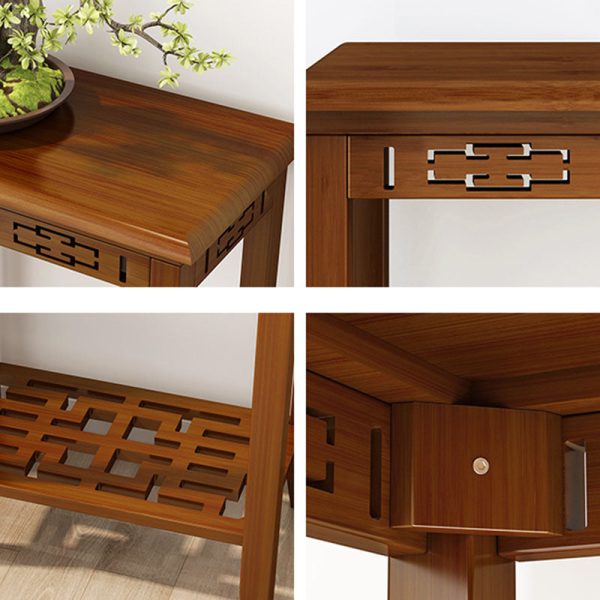 Traditional Chinese Rectangular Carved Solid Wood Side Table 1/2 Tier For Living Room - Image 7