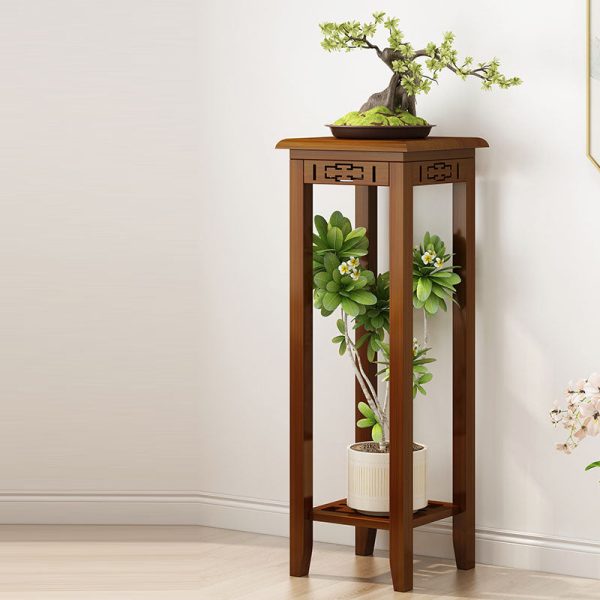 Traditional Chinese Rectangular Carved Solid Wood Side Table 1/2 Tier For Living Room - Image 10