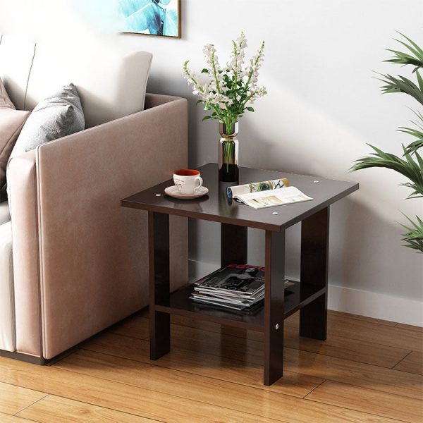 Modern Minimalist Rectangular Solid Wood Faux Panel Side Table 2-Tier For Living Room - Image 2